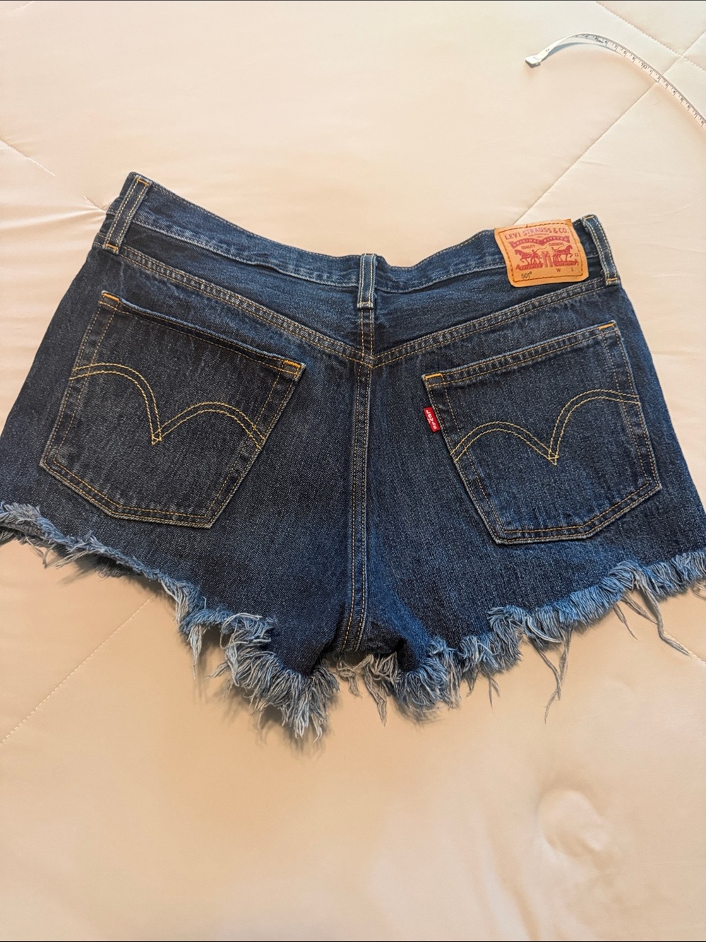 Levi's Dark Blue Distressed Denim Cutoff Shorts